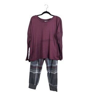 Joyspun Womens Pajama Set Purple Long Sleeve Top Plaid Jogger Pants Large 12-14